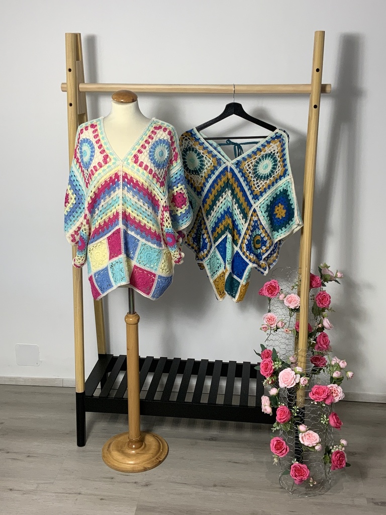 LAL.Som.608 Poncho bunt Größe bis 46/*50