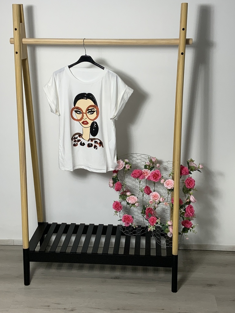 FIR. 16946 T-Shirt mit  Bild Frau mit Brille Größe bis 40