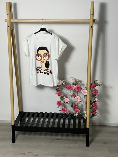 [P0008966] FIR. 16946 T-Shirt mit  Bild Frau mit Brille